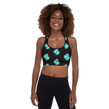 Load image into Gallery viewer, Turquoise Neon Cactus Padded Sports Bra
