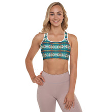 Load image into Gallery viewer, Teal Aztec Blanket Print Padded Sports Bra
