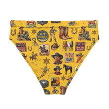 Load image into Gallery viewer, Yeehaw Vintage Cowboy Collage Mustard Bikini Bottom
