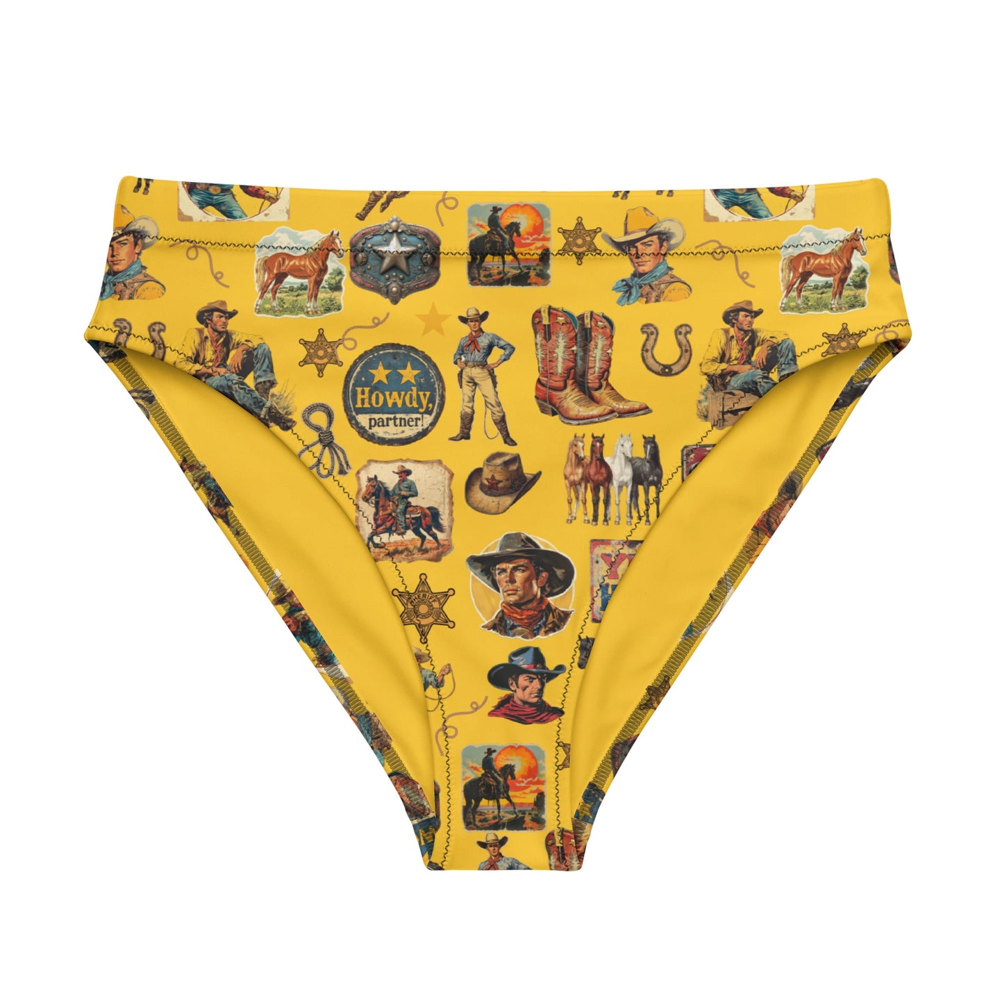Yeehaw Vintage Cowboy Collage Mustard Bikini Bottom