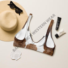 Load image into Gallery viewer, Yeehaw Brown Cow Print Bikini Top
