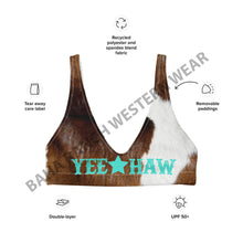 Load image into Gallery viewer, Yeehaw Brown Cow Print Bikini Top
