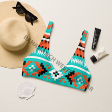 Load image into Gallery viewer, Yeehaw Turquoise Orange Aztec Bikini Top
