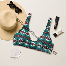 Load image into Gallery viewer, Ready to Ship Yeehaw Teal Burgandy Aztec Bikini Top Size LARGE

