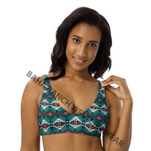 Load image into Gallery viewer, Ready to Ship Yeehaw Teal Burgandy Aztec Bikini Top Size LARGE
