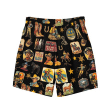 Load image into Gallery viewer, Yeehaw Vintage Cowboy Collage Swim Trunks
