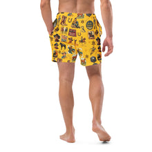 Load image into Gallery viewer, Yeehaw Vintage Cowboy Collage Mustard Swim Trunks
