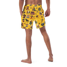 Load image into Gallery viewer, Yeehaw Vintage Cowboy Collage Mustard Swim Trunks
