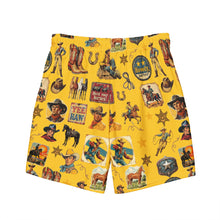 Load image into Gallery viewer, Yeehaw Vintage Cowboy Collage Mustard Swim Trunks
