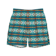 Load image into Gallery viewer, Yeehaw Teal Aztec Blanket Print Mens Swim Shorts
