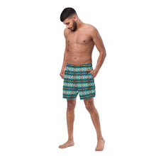 Load image into Gallery viewer, Yeehaw Teal Aztec Blanket Print Mens Swim Shorts
