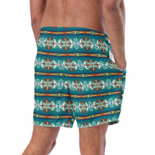 Load image into Gallery viewer, Yeehaw Teal Aztec Blanket Print Mens Swim Shorts
