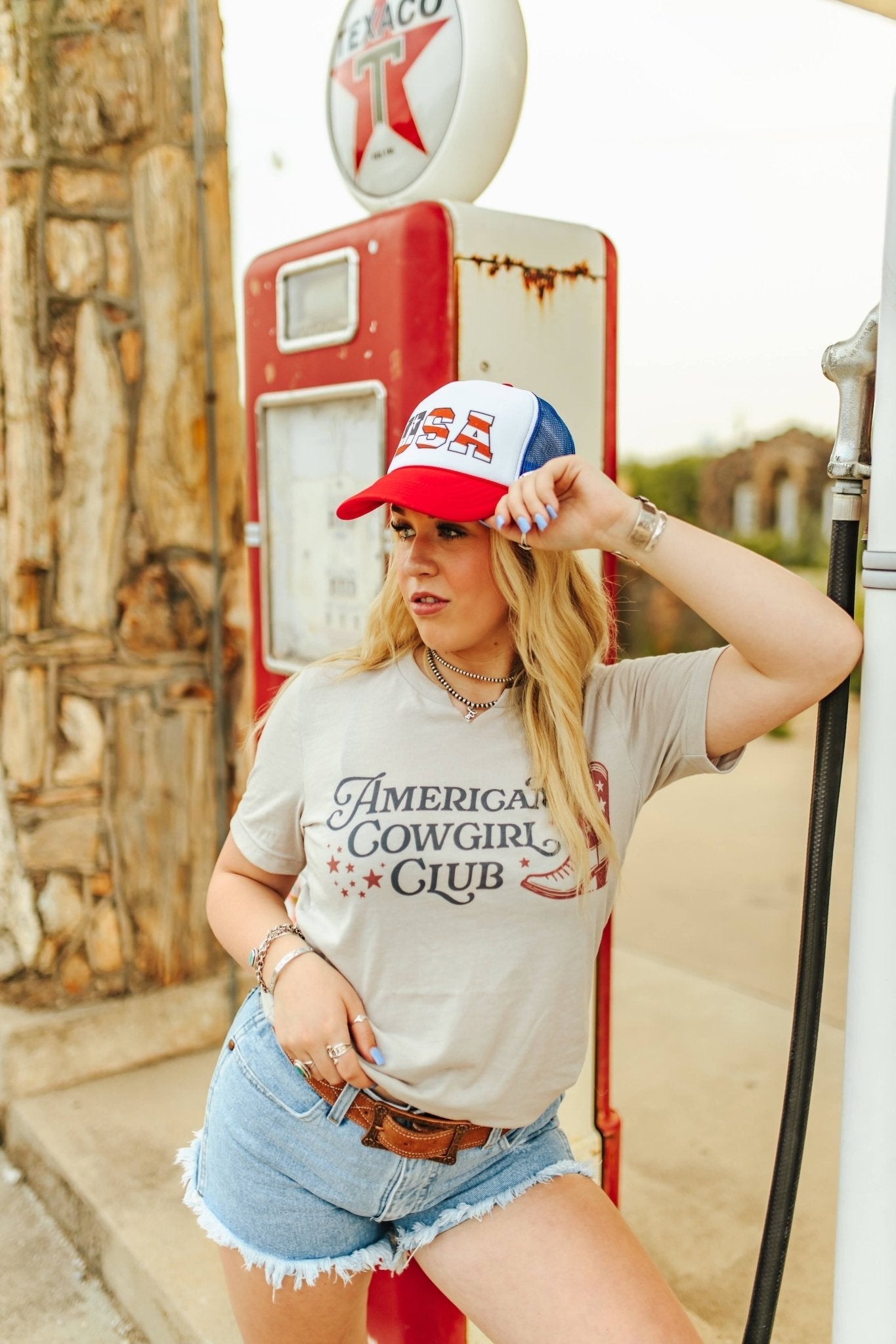 American Cowgirl Club V-cut Neck Graphic Tee