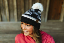 Load image into Gallery viewer, Aztec Faux Fur Pom Beanie
