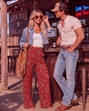 Load image into Gallery viewer, Baha Ranch Red Paisley Bandana Large Print High Waisted Wide Leg Pants
