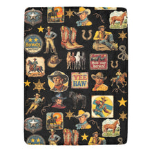 Load image into Gallery viewer, Baha Ranch Vintage Cowboy Collage Western Ultra Soft Minky Throw Blanket 60" x 80" Made in America

