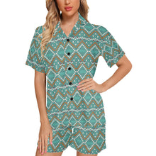 Load image into Gallery viewer, Turquoise Aztec Western Women&#39;s Pajama Set
