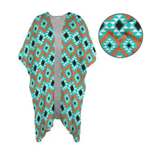 Load image into Gallery viewer, Turquoise Aztec Duster Kimono Coverup
