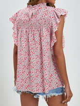 Load image into Gallery viewer, Ruffled Ditsy Floral Mock Neck Cap Sleeve Blouse
