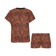 Load image into Gallery viewer, Leather Floral Print Women's Western Top and Shorts Pajama Set
