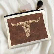 Load image into Gallery viewer, Tooled Longhorn Set of 5 bags Cosmetic Bag Made in America
