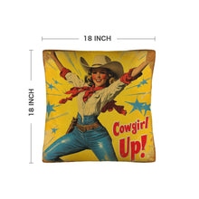 Load image into Gallery viewer, Vintage Cowgirl Up Throw Pillow Case 18 x 18 Made in America
