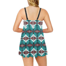 Load image into Gallery viewer, Teal Aztec Swim Dress &amp; Shorts Set
