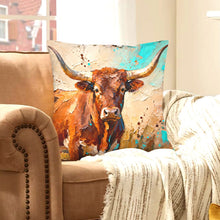 Load image into Gallery viewer, Baha Ranch Painted Bull Velvety Soft Pillow Case Made in America
