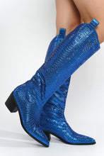 Load image into Gallery viewer, Blazing Boots - Blue or Silver -  Cowgirl Sparkle Holiday Western
