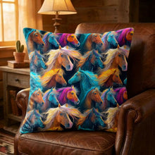 Load image into Gallery viewer, Baha Ranch Velvety Soft Colorful Horses Pillow Cover Made in America
