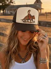 Load image into Gallery viewer, Cowgirl Riding Armadillo Trucker Hat
