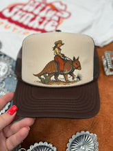 Load image into Gallery viewer, Cowgirl Riding Armadillo Trucker Hat
