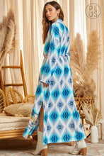 Load image into Gallery viewer, Blue Caracao Aztec Button Down Dress Duster Plus Size
