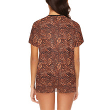 Load image into Gallery viewer, Leather Floral Print Women's Western Top and Shorts Pajama Set
