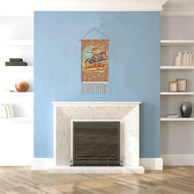 Load image into Gallery viewer, Saddle Up Western Wall Decor Linen Hanging Poster with Fringe Made in America

