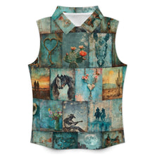 Load image into Gallery viewer, Baha Ranch Turquoise Dreams Sleeveless Polo Tank Top
