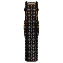 Load image into Gallery viewer, Black and Tan Aztec Sleeveless Bodycon Side Slit Maxi Dress
