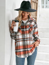 Load image into Gallery viewer, Meet You Outside Plaid Button Down Curved Hem Shacket
