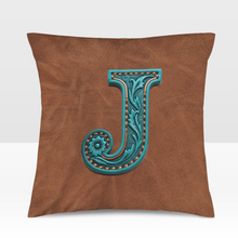 Load image into Gallery viewer, Baha Ranch Velvety Soft Western Tooled Initial Personalized Pillow Cover Made in America
