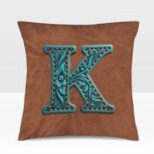 Load image into Gallery viewer, Baha Ranch Velvety Soft Western Tooled Initial Personalized Pillow Cover Made in America
