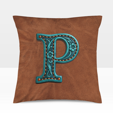 Load image into Gallery viewer, Baha Ranch Velvety Soft Western Tooled Initial Personalized Pillow Cover Made in America
