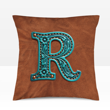 Load image into Gallery viewer, Baha Ranch Velvety Soft Western Tooled Initial Personalized Pillow Cover Made in America
