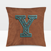 Load image into Gallery viewer, Baha Ranch Velvety Soft Western Tooled Initial Personalized Pillow Cover Made in America
