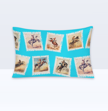 Load image into Gallery viewer, Baha Ranch Cowboy Stamp Turquoise Pillowcase Made in America
