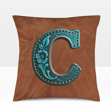 Load image into Gallery viewer, Baha Ranch Velvety Soft Western Tooled Initial Personalized Pillow Cover Made in America
