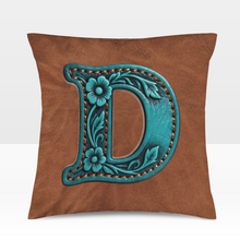 Load image into Gallery viewer, Baha Ranch Velvety Soft Western Tooled Initial Personalized Pillow Cover Made in America
