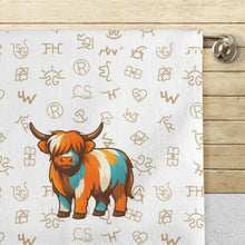 Load image into Gallery viewer, Set of 4 Minimalistic Western Highland Cow Cattle Brands Kitchen Towels Made in America
