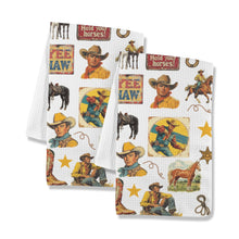 Load image into Gallery viewer, Vintage Cowboy Collage Dish Towel Set of 2 Made in America
