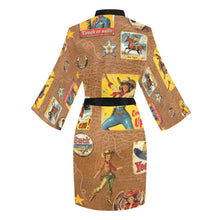 Load image into Gallery viewer, Vintage Cowgirl Collage Kimono Satin Robe
