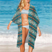 Load image into Gallery viewer, Teal Aztec Duster Kimono Coverup
